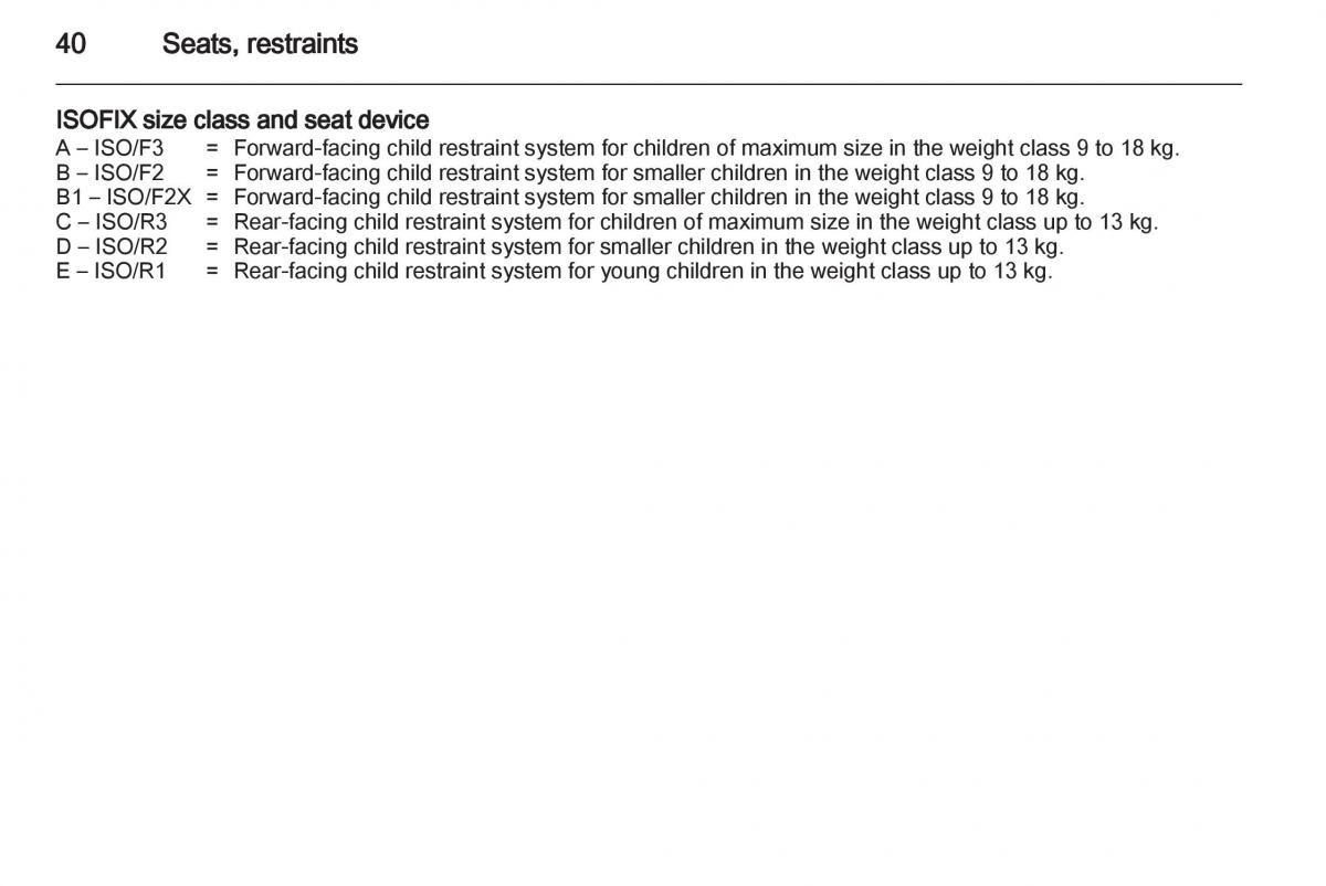 Opel Agila B owners manual / page 40