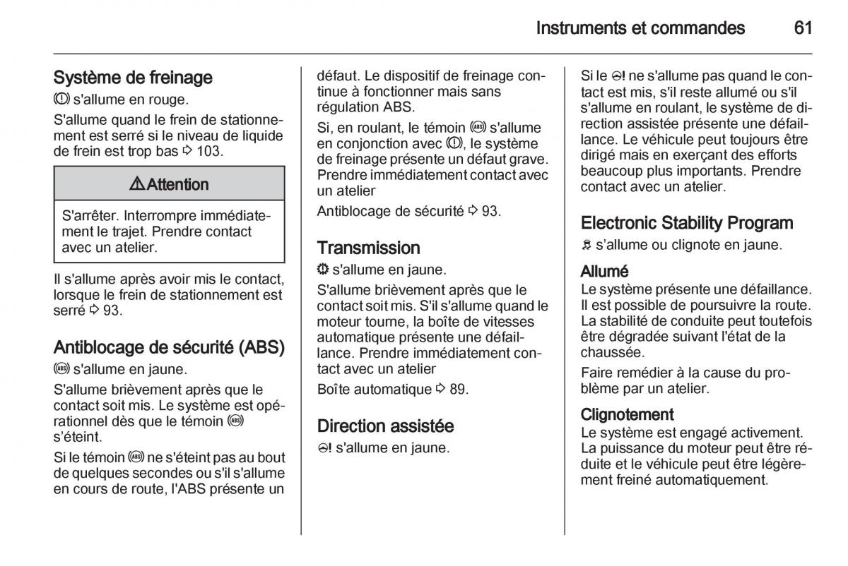 Opel Agila B manuel du proprietaire / page 61