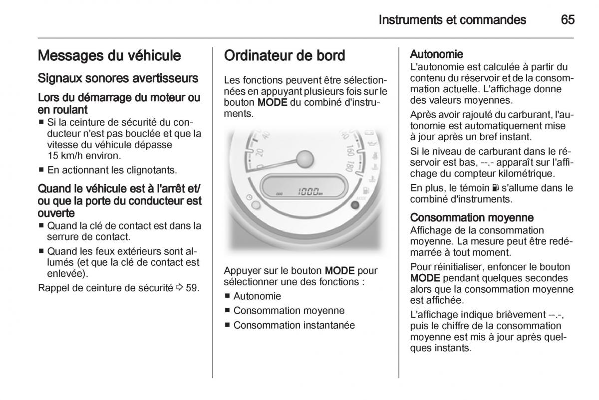 Opel Agila B manuel du proprietaire / page 65