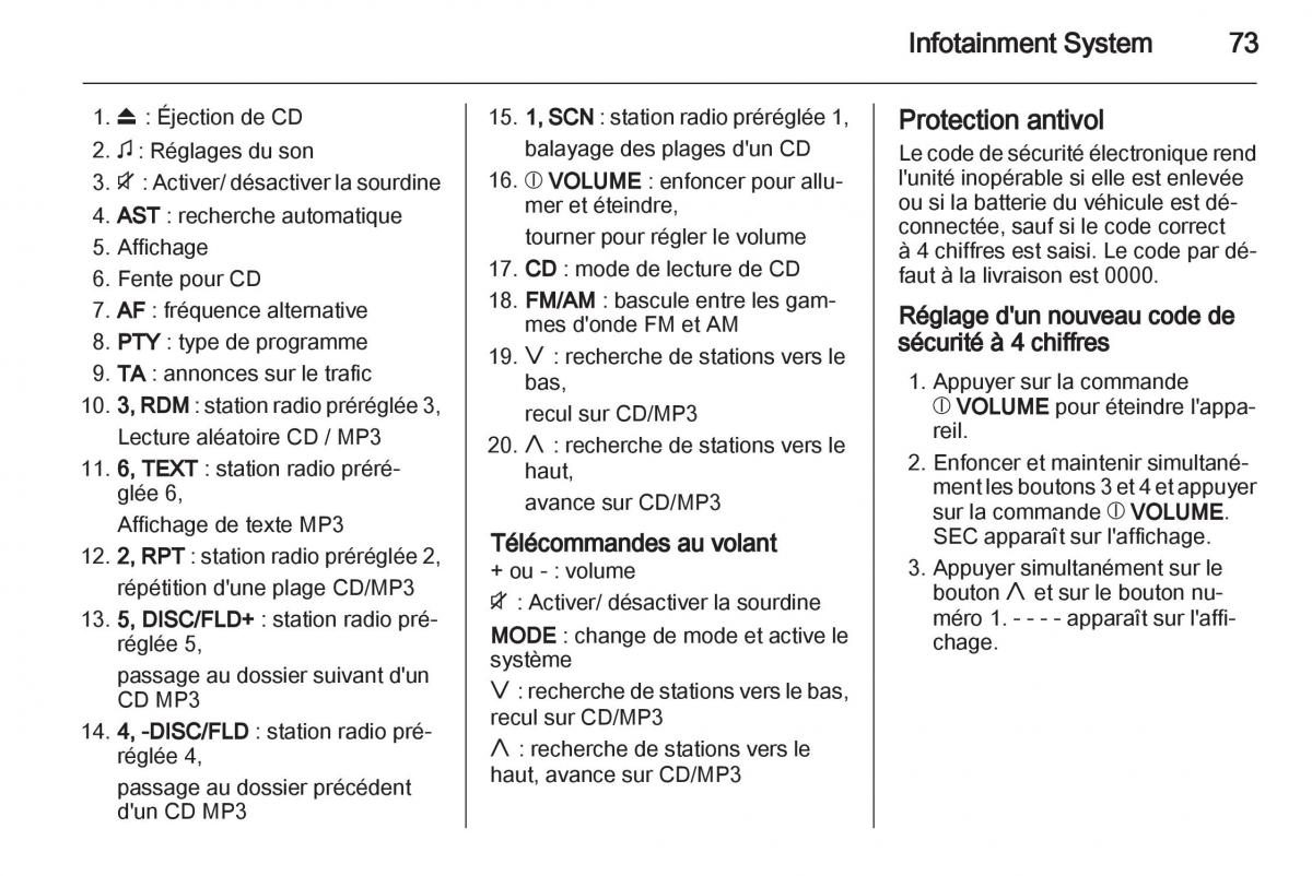 Opel Agila B manuel du proprietaire / page 73