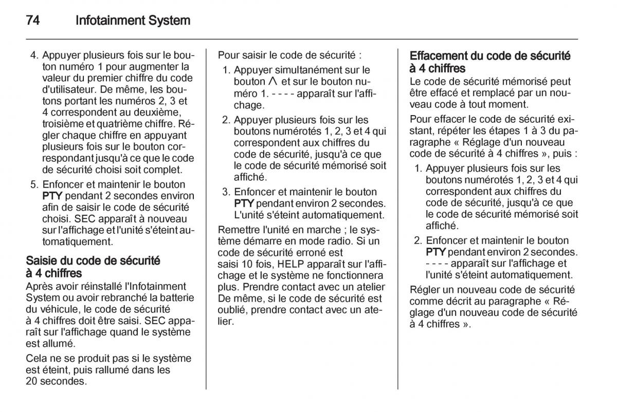 Opel Agila B manuel du proprietaire / page 74