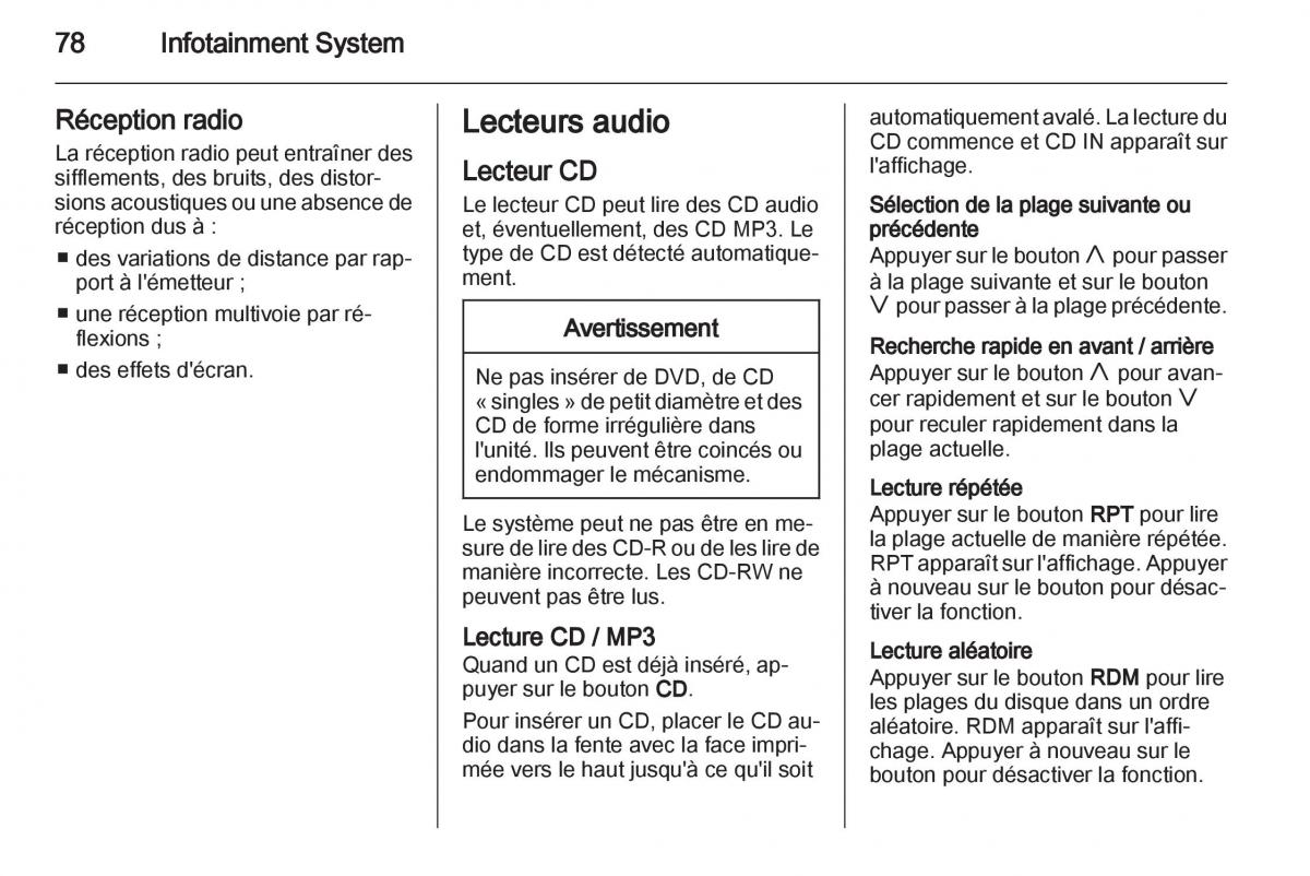 Opel Agila B manuel du proprietaire / page 78