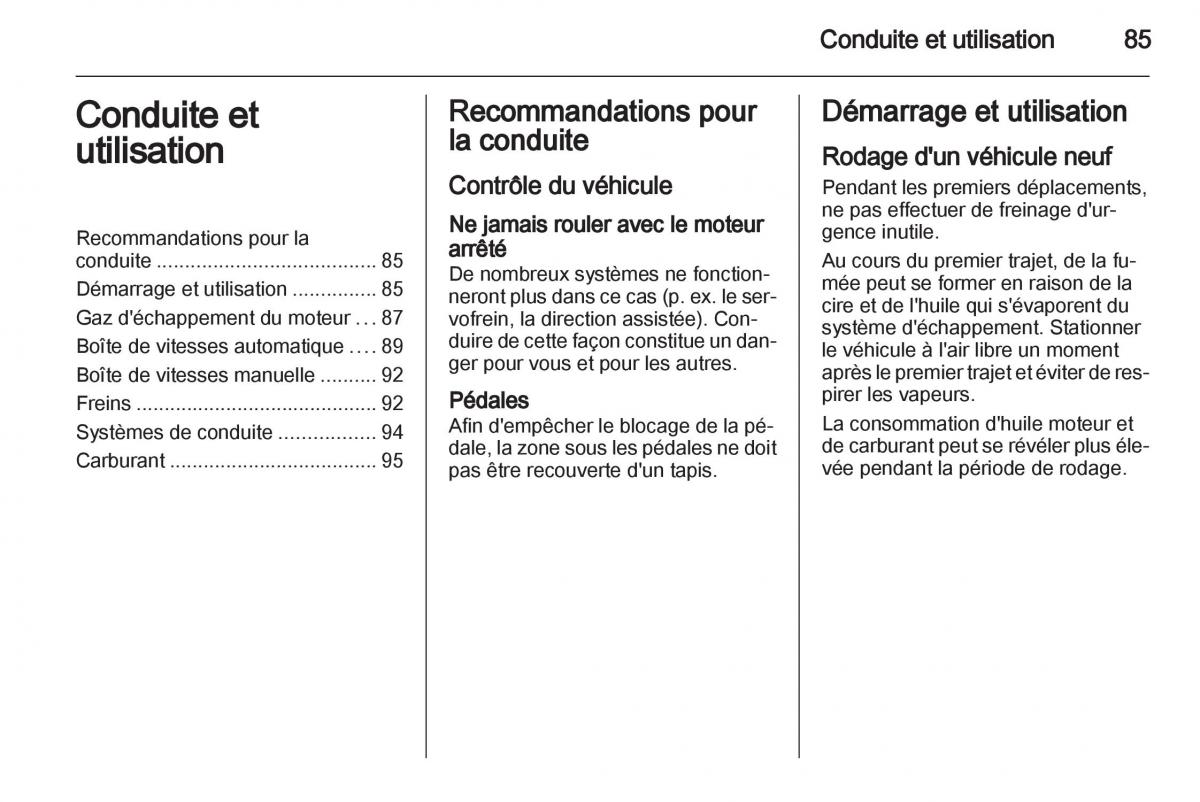 Opel Agila B manuel du proprietaire / page 85