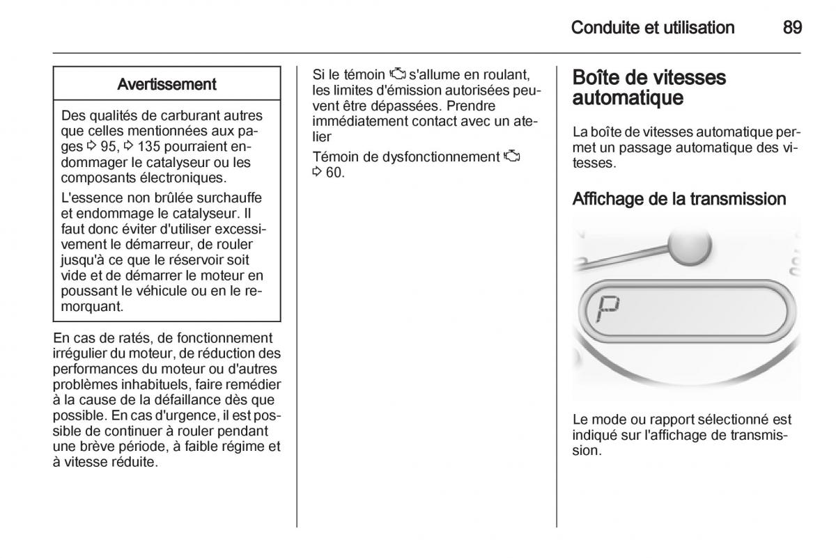 Opel Agila B manuel du proprietaire / page 89