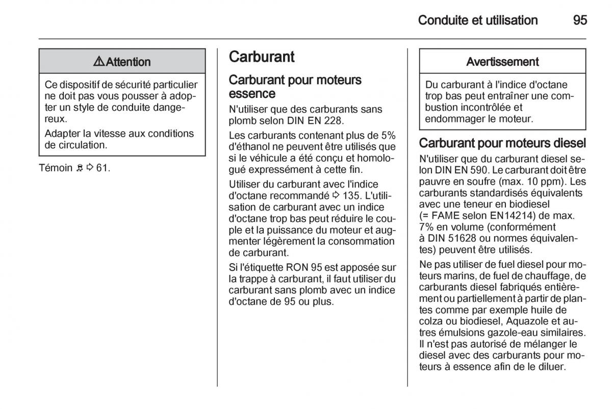 Opel Agila B manuel du proprietaire / page 95