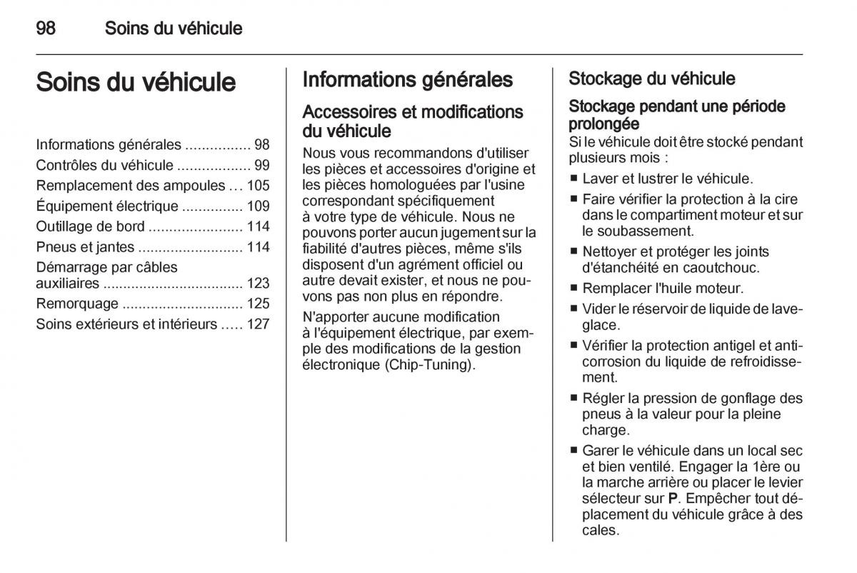 Opel Agila B manuel du proprietaire / page 98