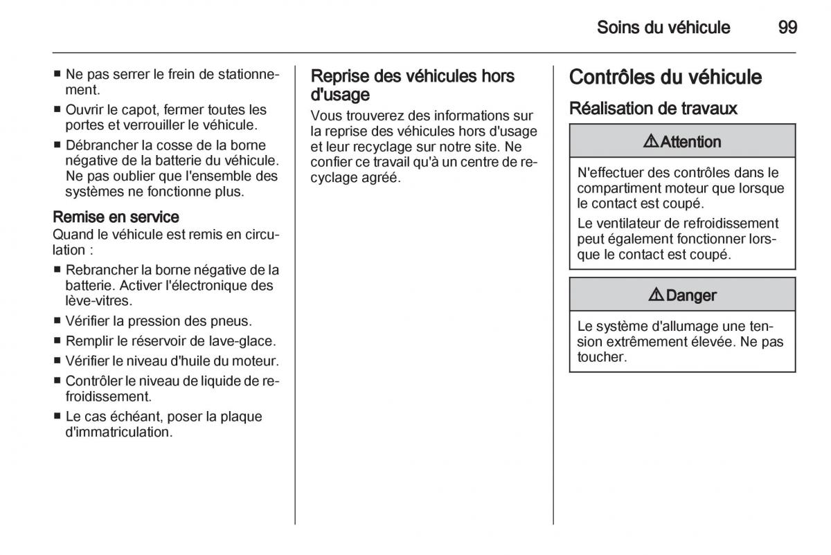 Opel Agila B manuel du proprietaire / page 99