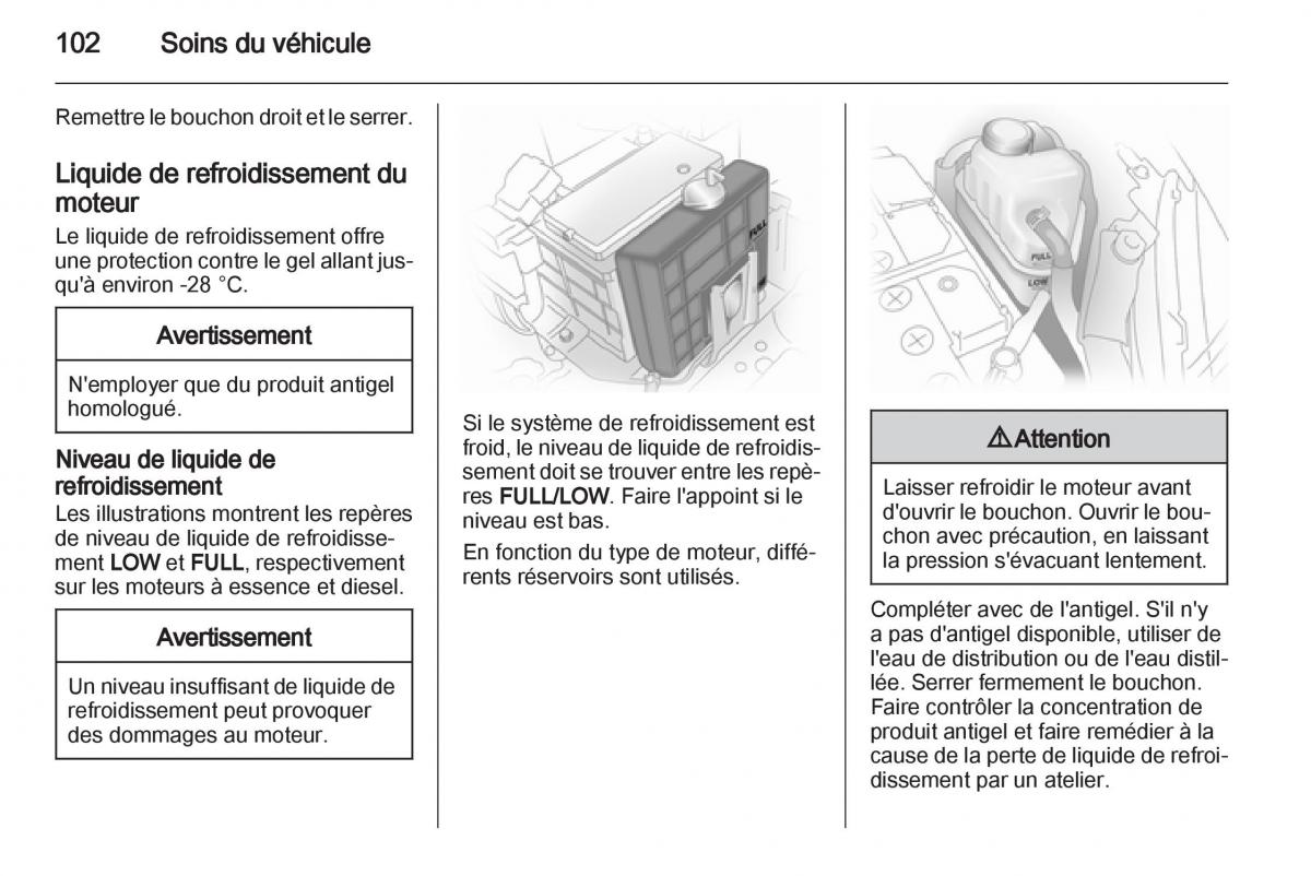 Opel Agila B manuel du proprietaire / page 102