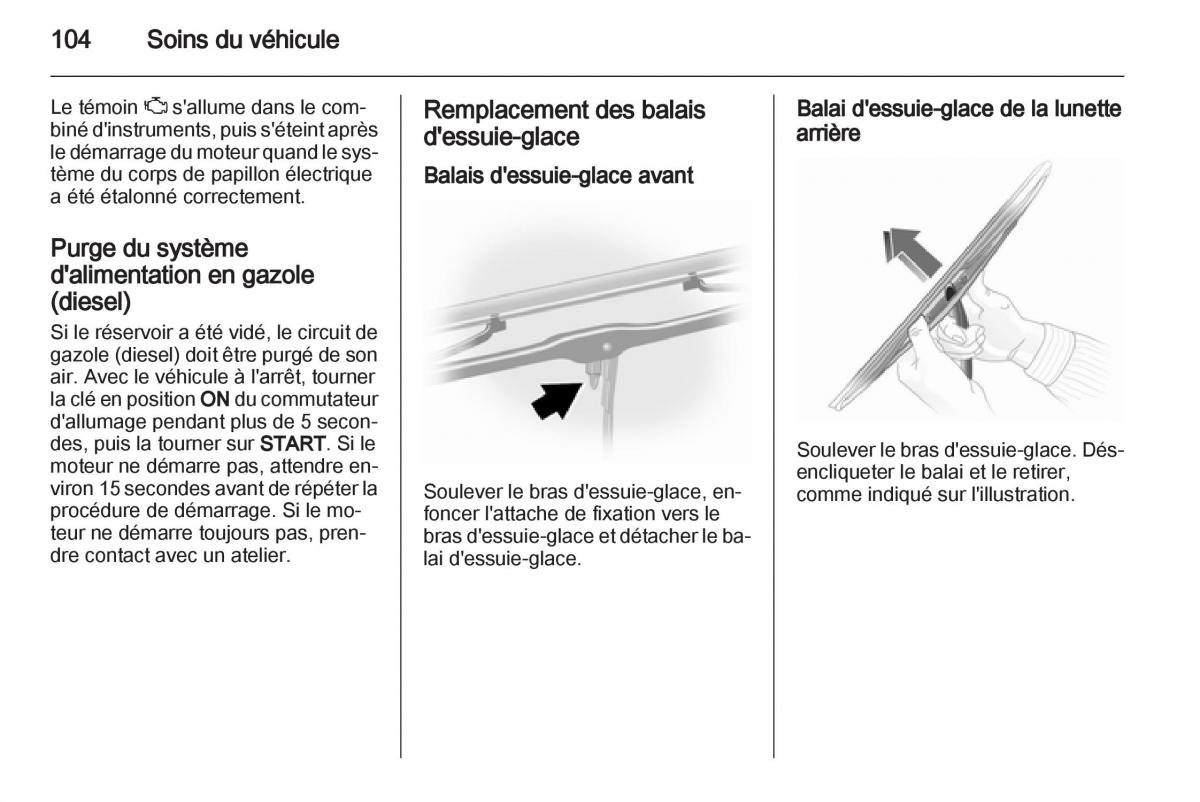 Opel Agila B manuel du proprietaire / page 104