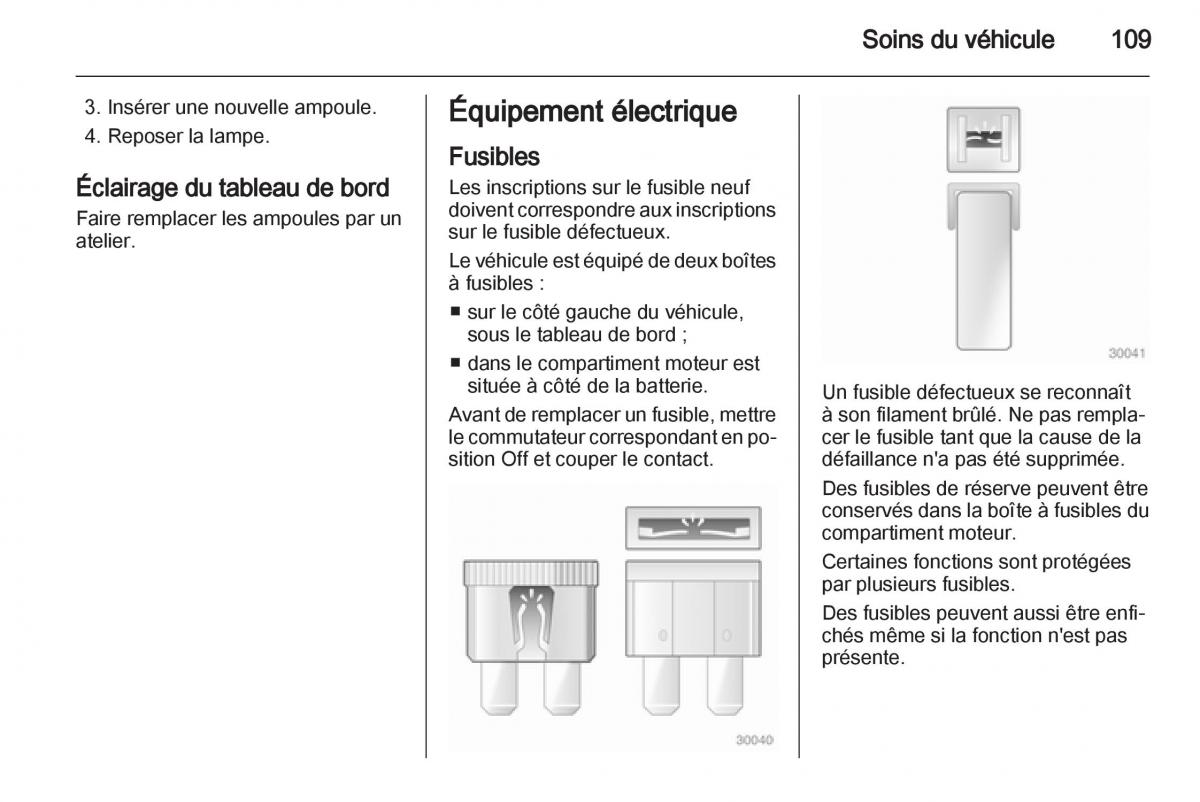 Opel Agila B manuel du proprietaire / page 109