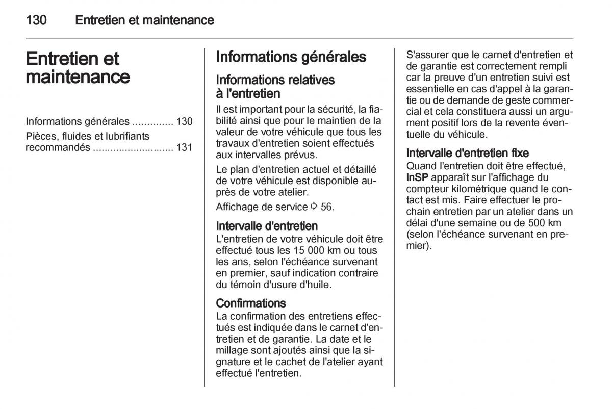 Opel Agila B manuel du proprietaire / page 130