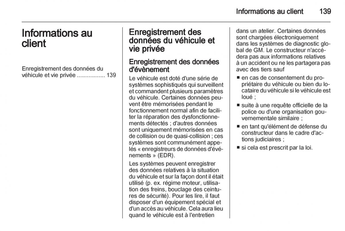 Opel Agila B manuel du proprietaire / page 139