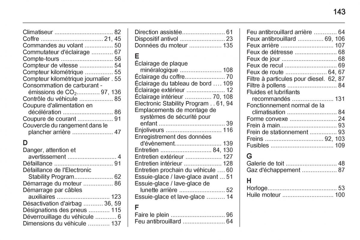 Opel Agila B manuel du proprietaire / page 143