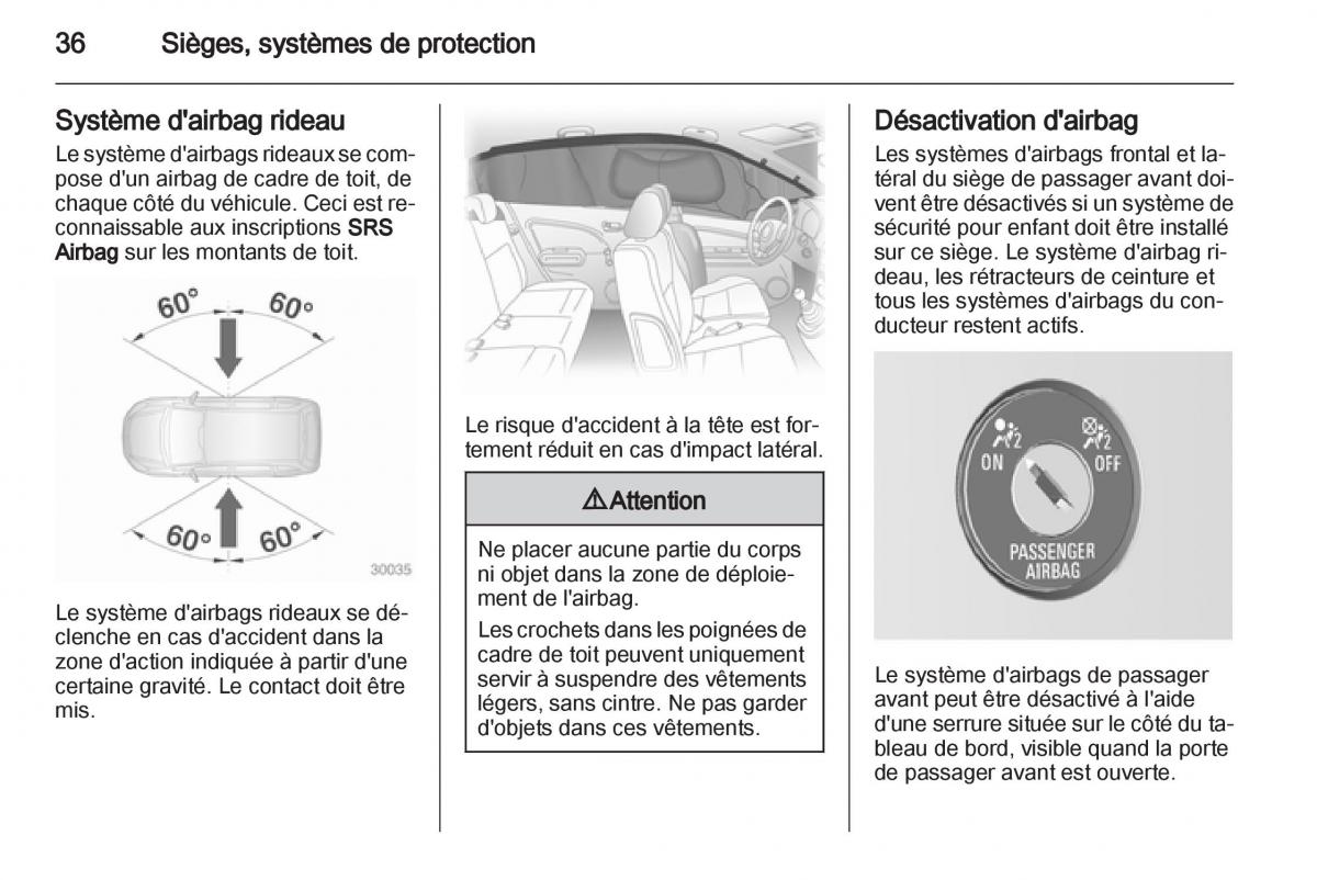 Opel Agila B manuel du proprietaire / page 36