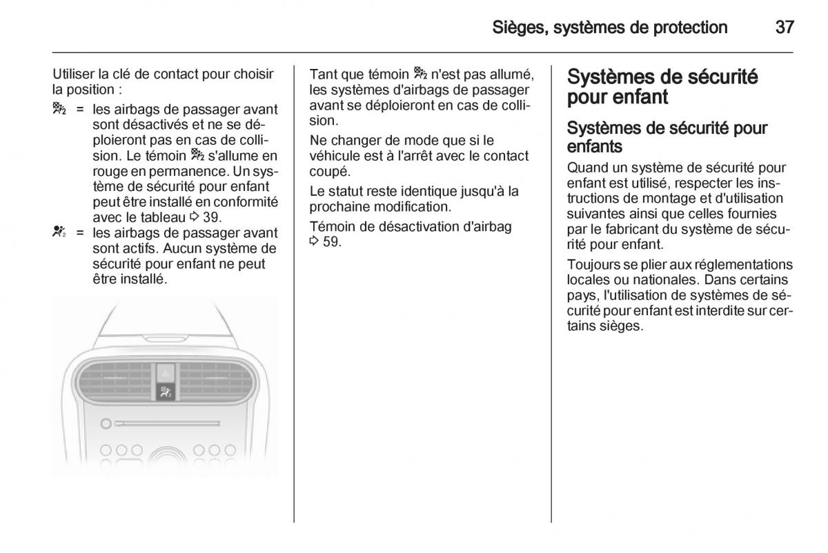 Opel Agila B manuel du proprietaire / page 37