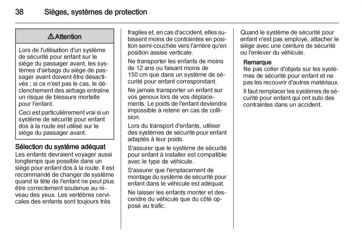 Opel Agila B manuel du proprietaire / page 38