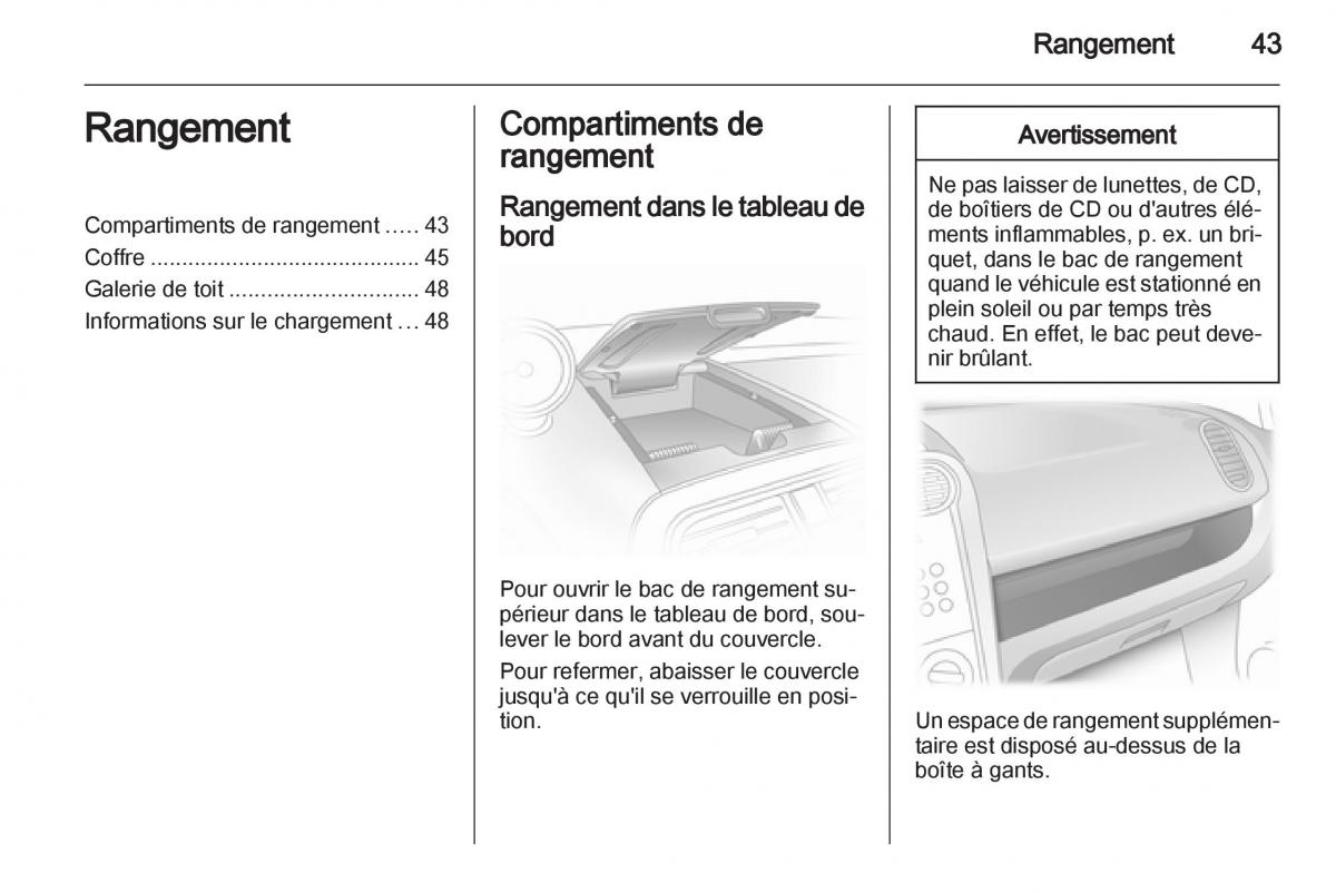 Opel Agila B manuel du proprietaire / page 43