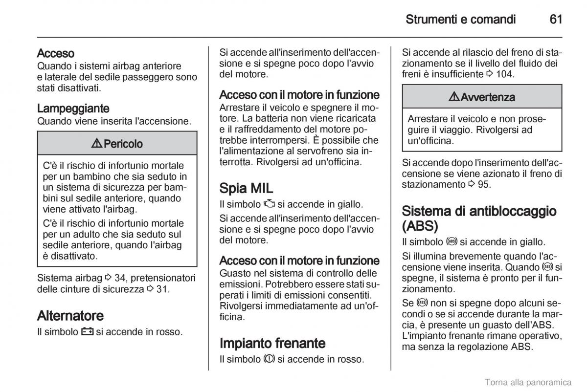 Opel Agila B manuale del proprietario / page 62