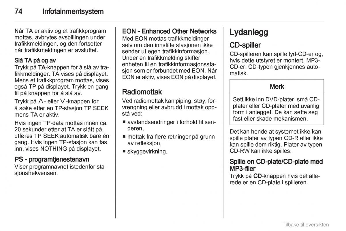 Opel Agila B bruksanvisningen / page 74