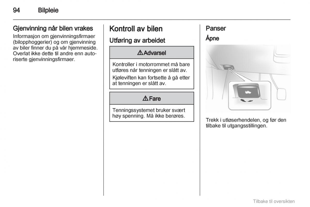 Opel Agila B bruksanvisningen / page 94