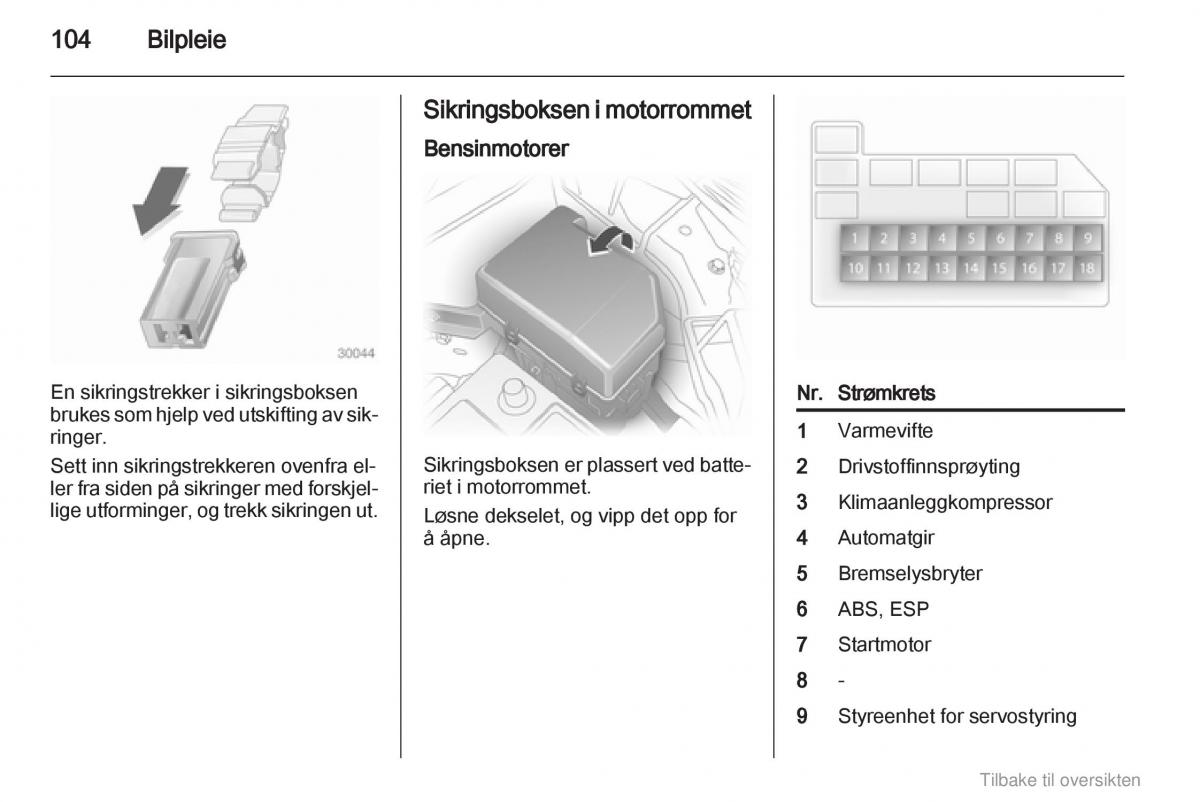 Opel Agila B bruksanvisningen / page 104