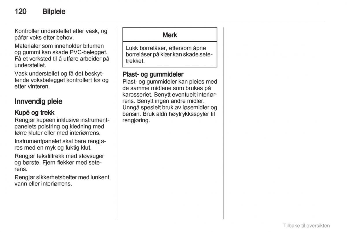 Opel Agila B bruksanvisningen / page 120