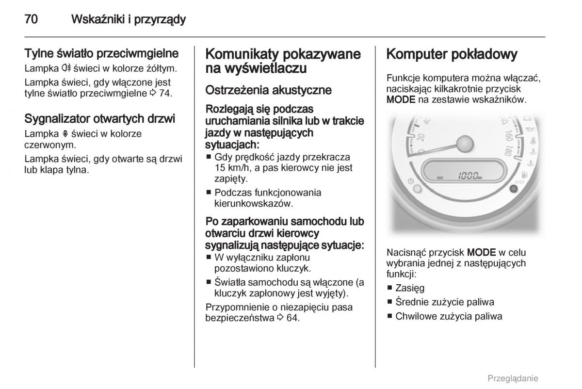 Opel Agila B instrukcja obslugi / page 70