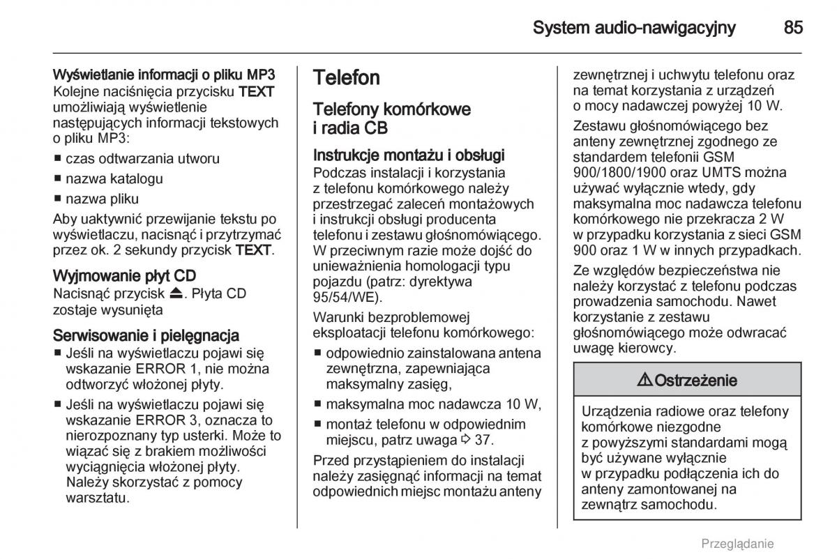 Opel Agila B instrukcja obslugi / page 85