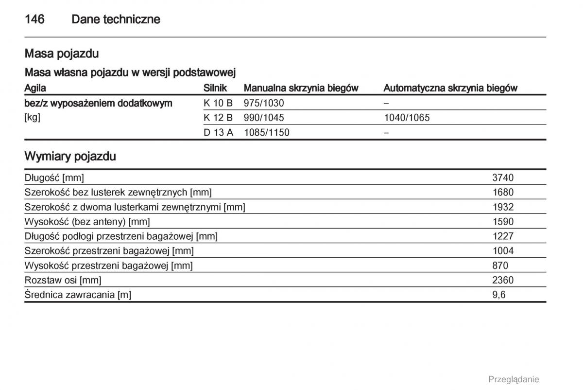 Opel Agila B instrukcja obslugi / page 146