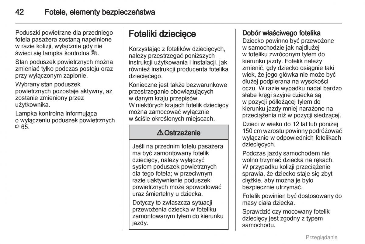 Opel Agila B instrukcja obslugi / page 42