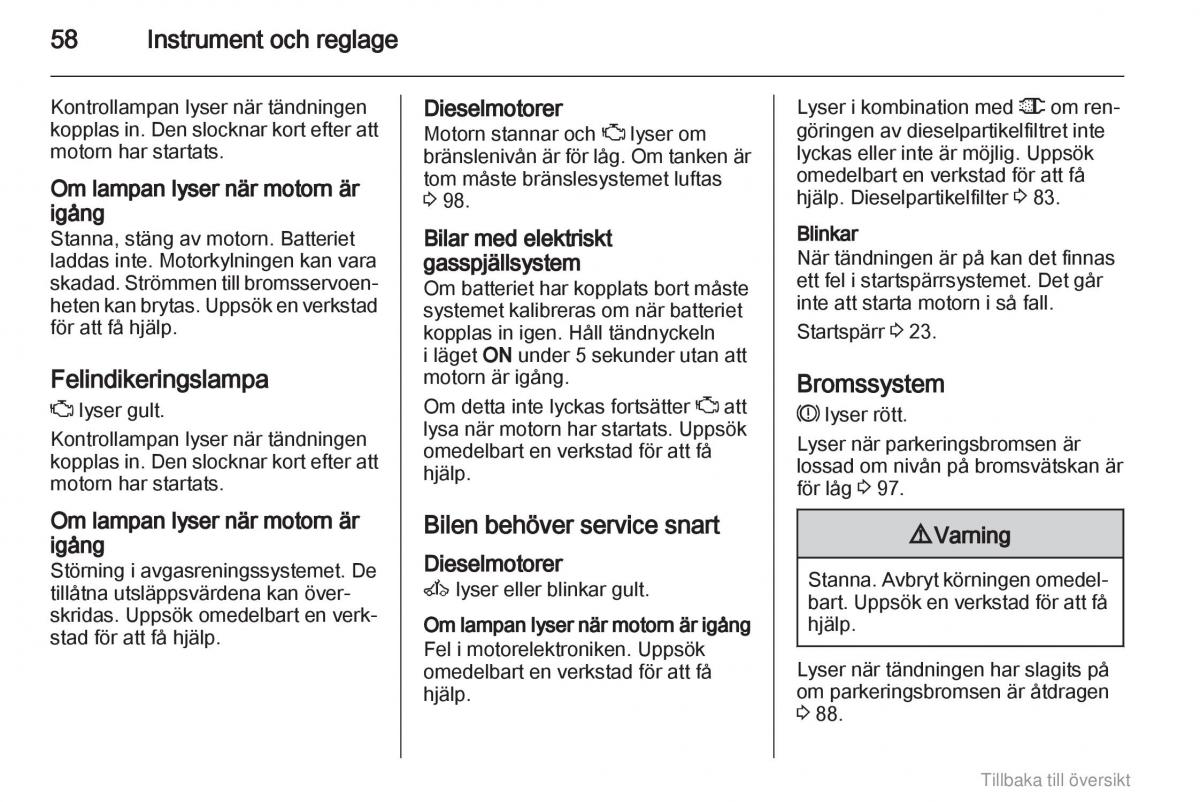 Opel Agila B instruktionsbok / page 58