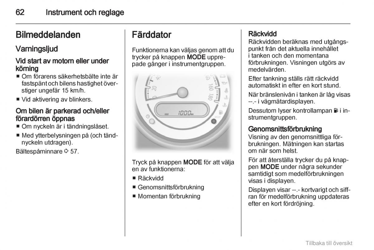 Opel Agila B instruktionsbok / page 62