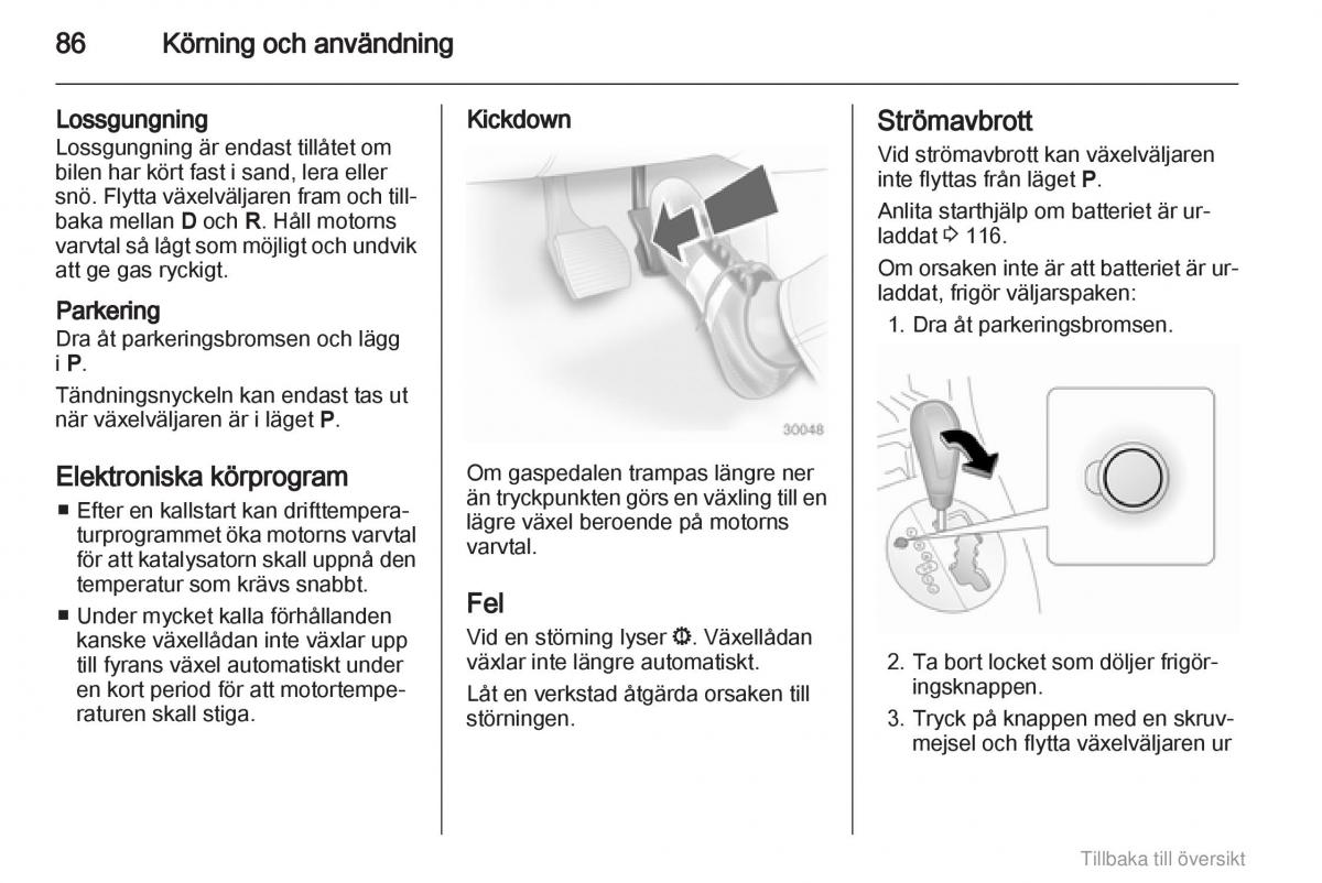 Opel Agila B instruktionsbok / page 86