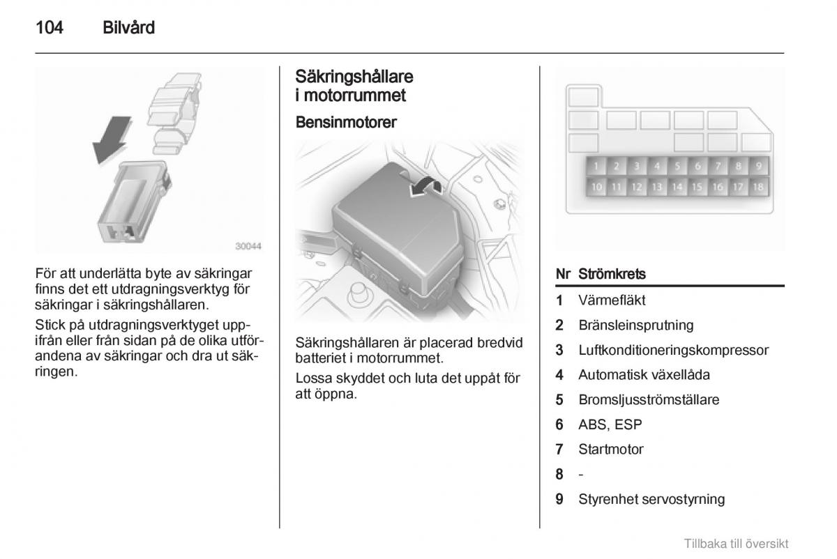 Opel Agila B instruktionsbok / page 104