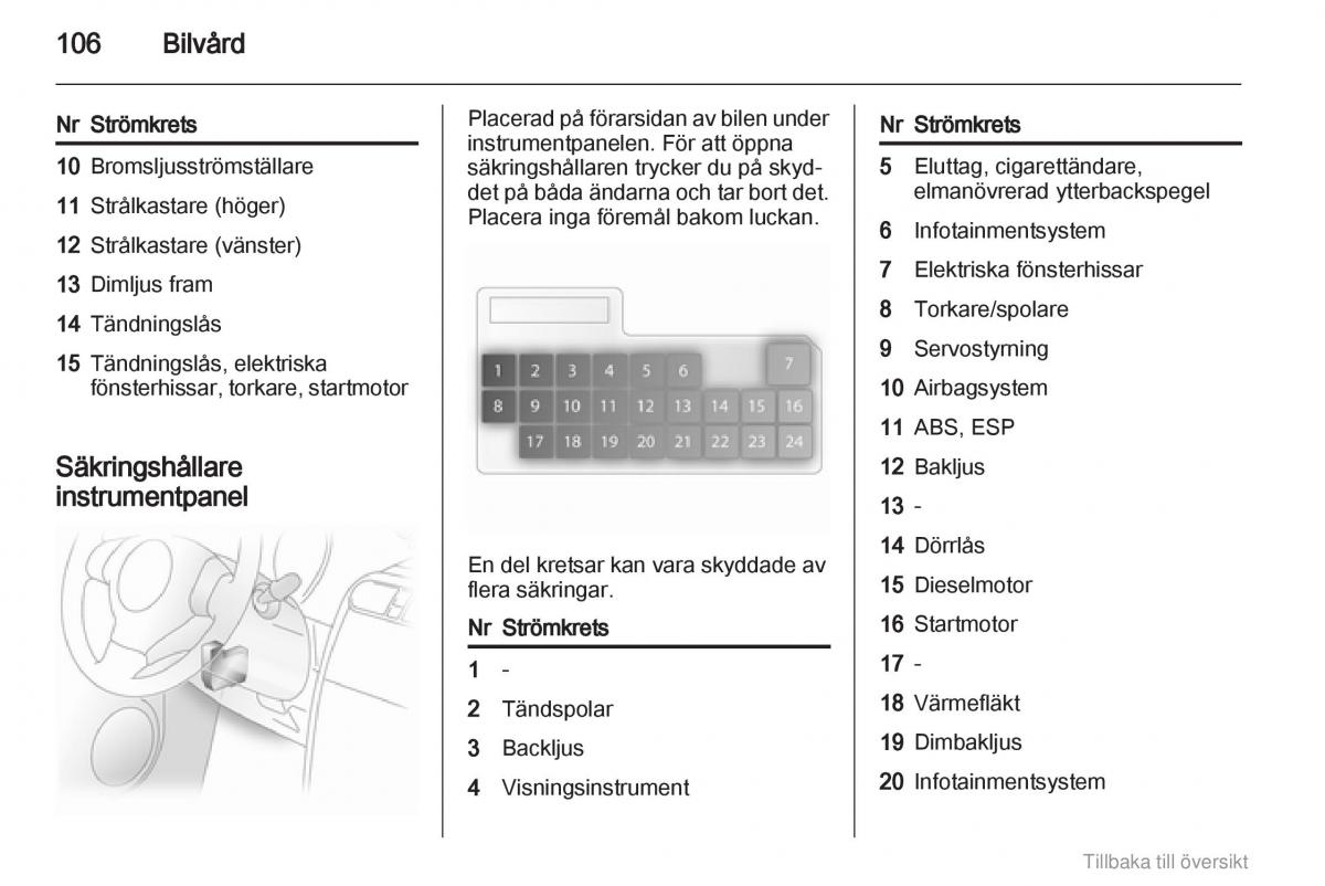 Opel Agila B instruktionsbok / page 106