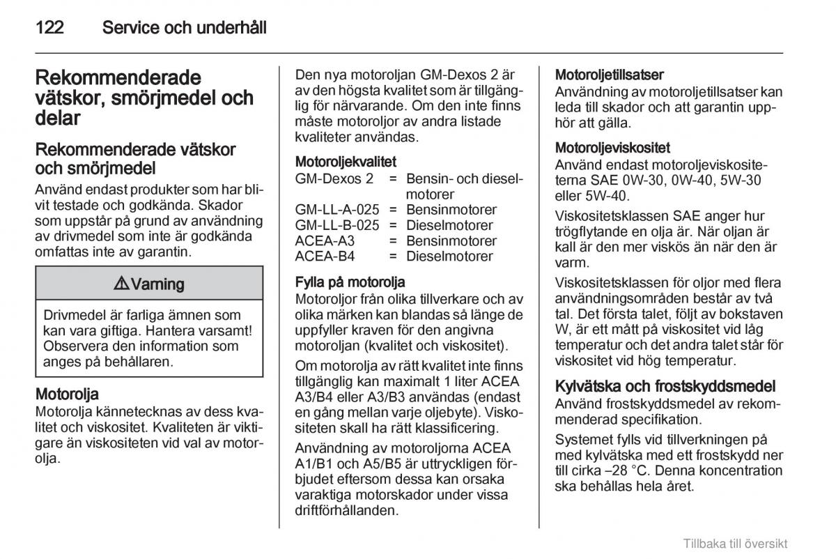 Opel Agila B instruktionsbok / page 122