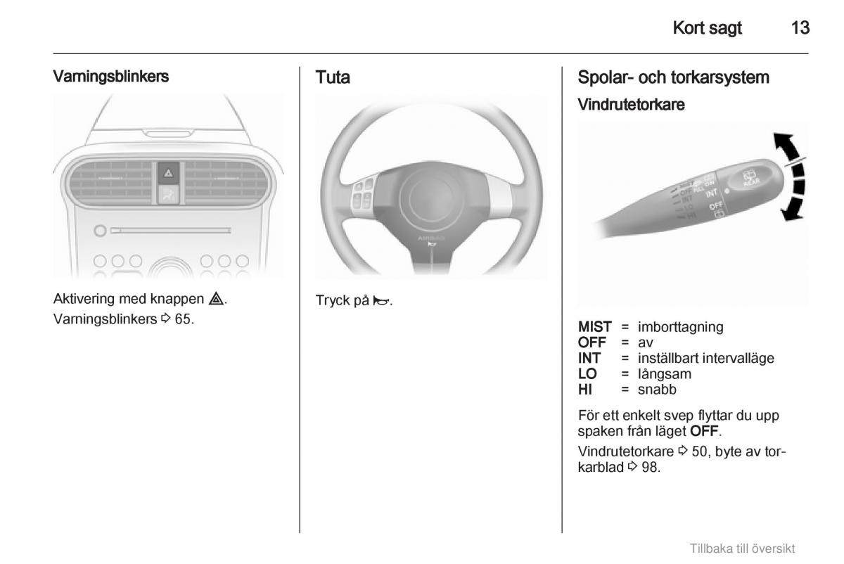 Opel Agila B instruktionsbok / page 13