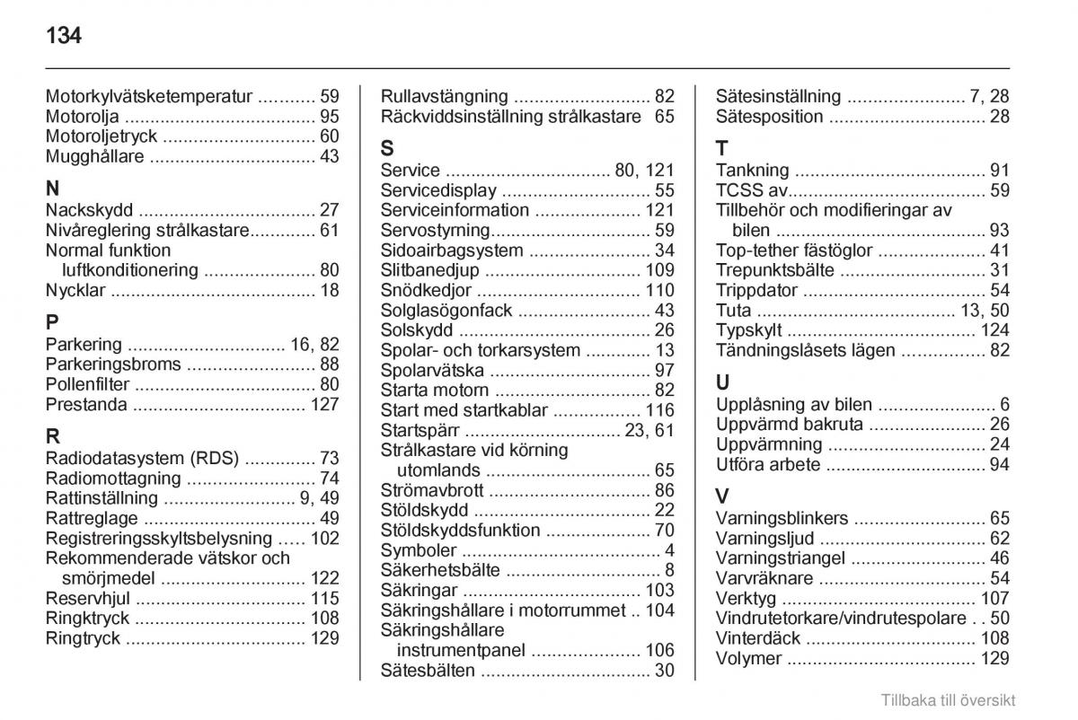 Opel Agila B instruktionsbok / page 134