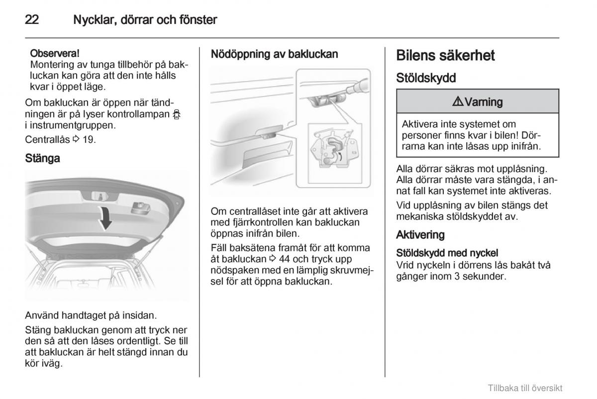 Opel Agila B instruktionsbok / page 22