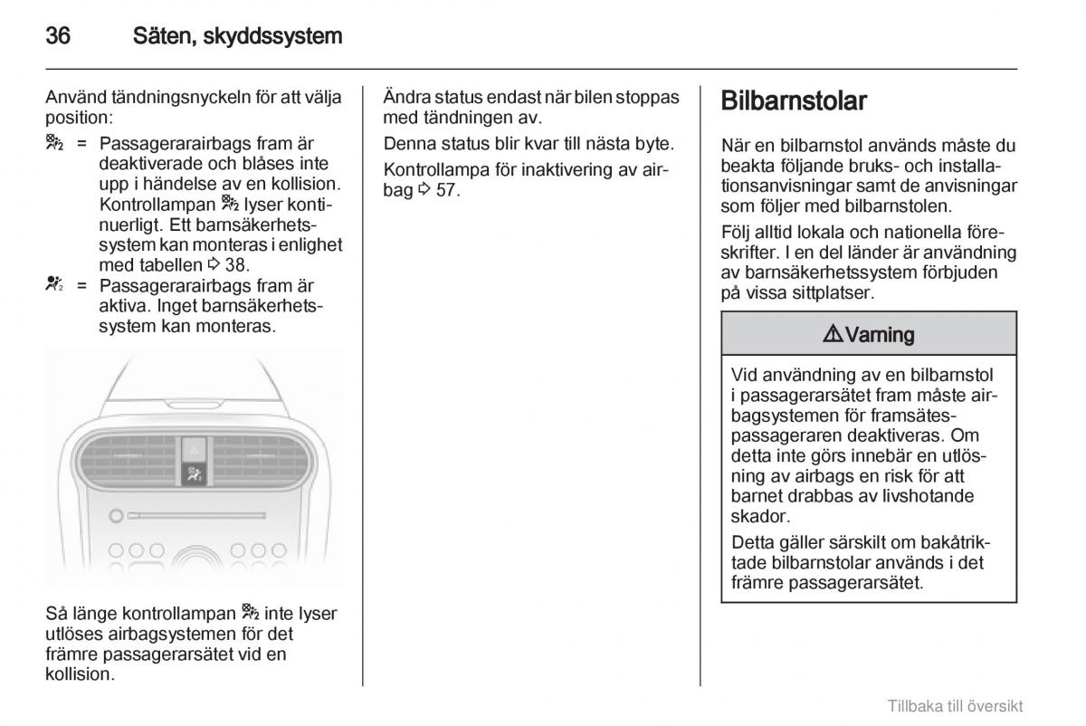 Opel Agila B instruktionsbok / page 36