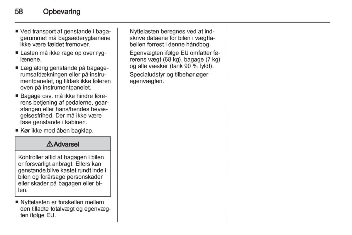 Opel Ampera Bilens instruktionsbog / page 60