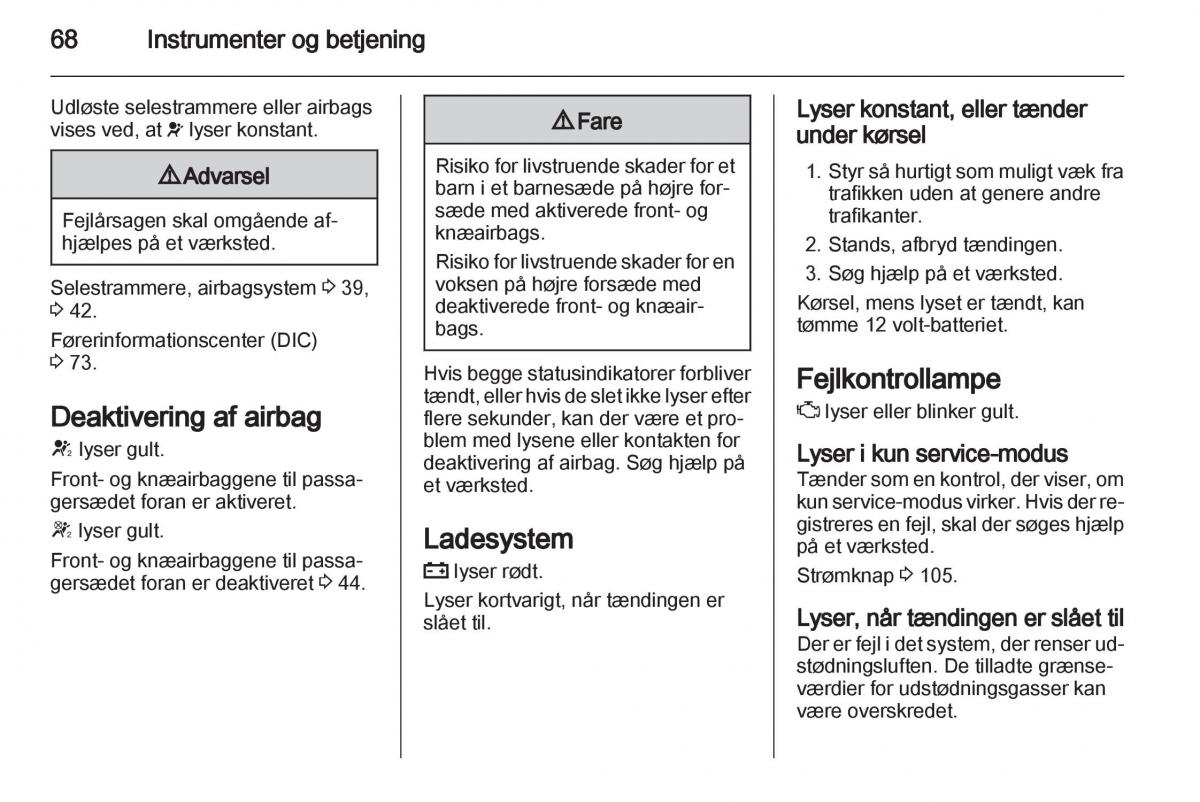 Opel Ampera Bilens instruktionsbog / page 70