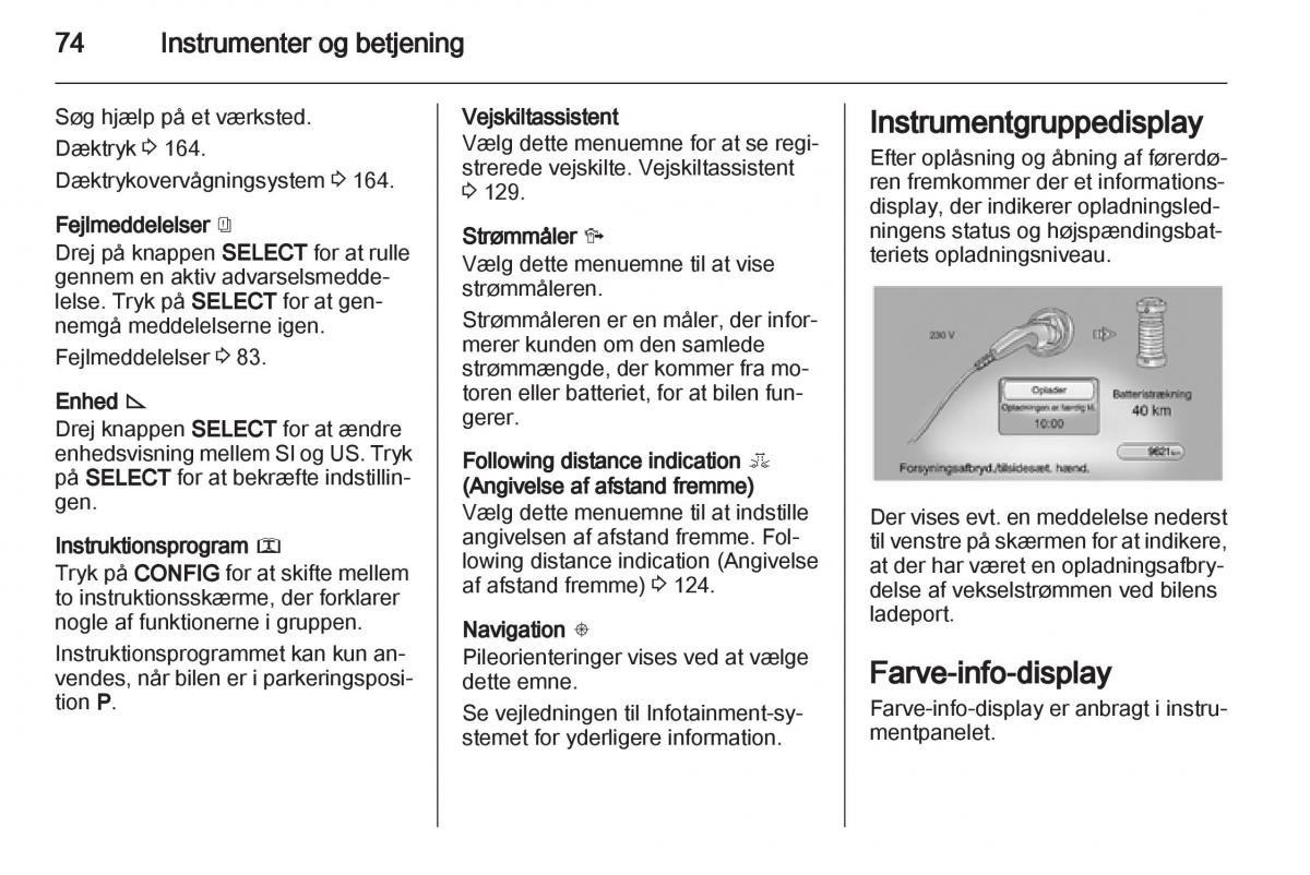 Opel Ampera Bilens instruktionsbog / page 76