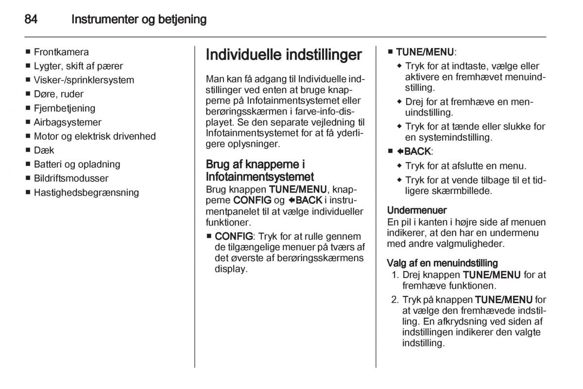 Opel Ampera Bilens instruktionsbog / page 86