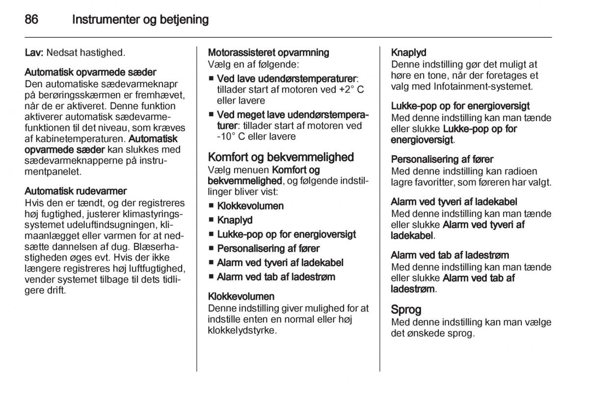 Opel Ampera Bilens instruktionsbog / page 88