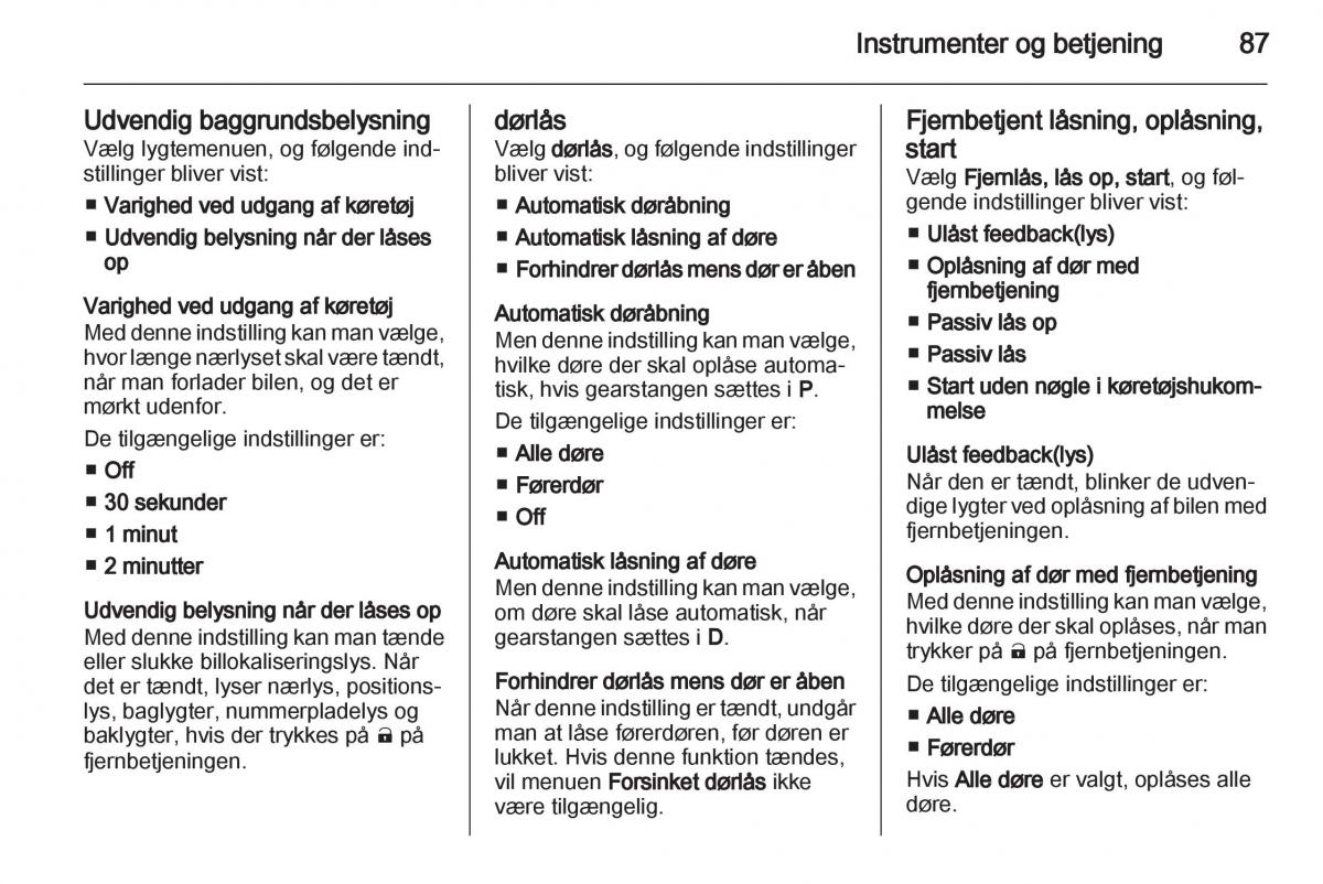 Opel Ampera Bilens instruktionsbog / page 89