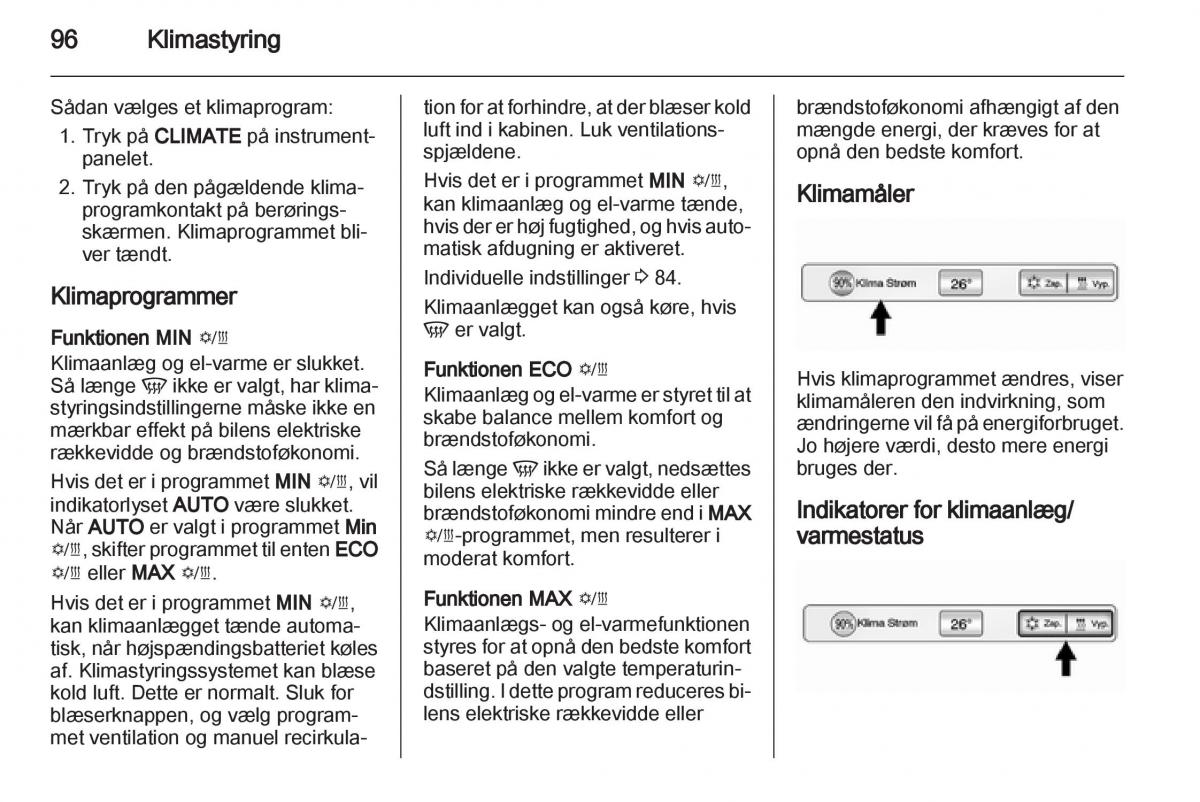 Opel Ampera Bilens instruktionsbog / page 98