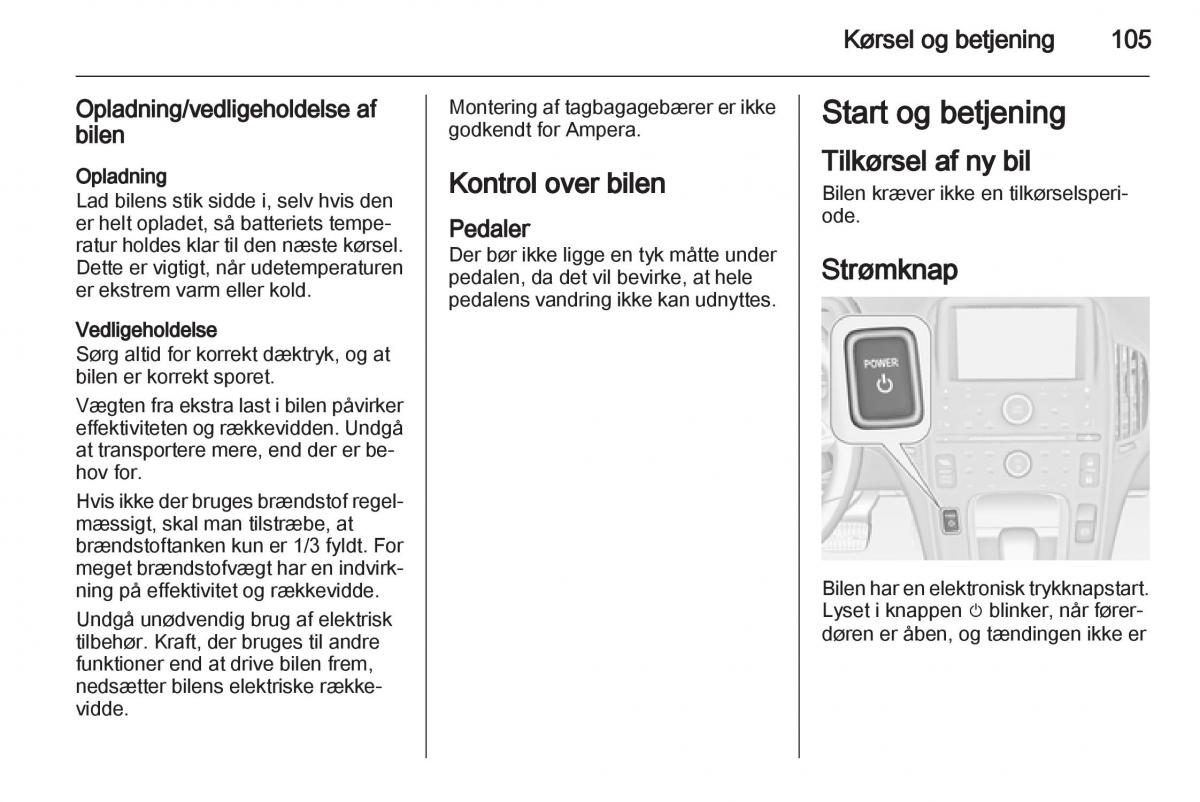 Opel Ampera Bilens instruktionsbog / page 107