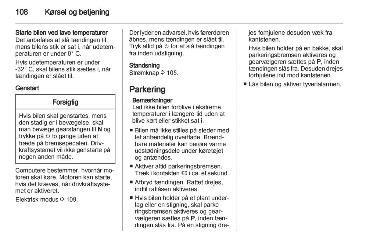 Opel Ampera Bilens instruktionsbog / page 110