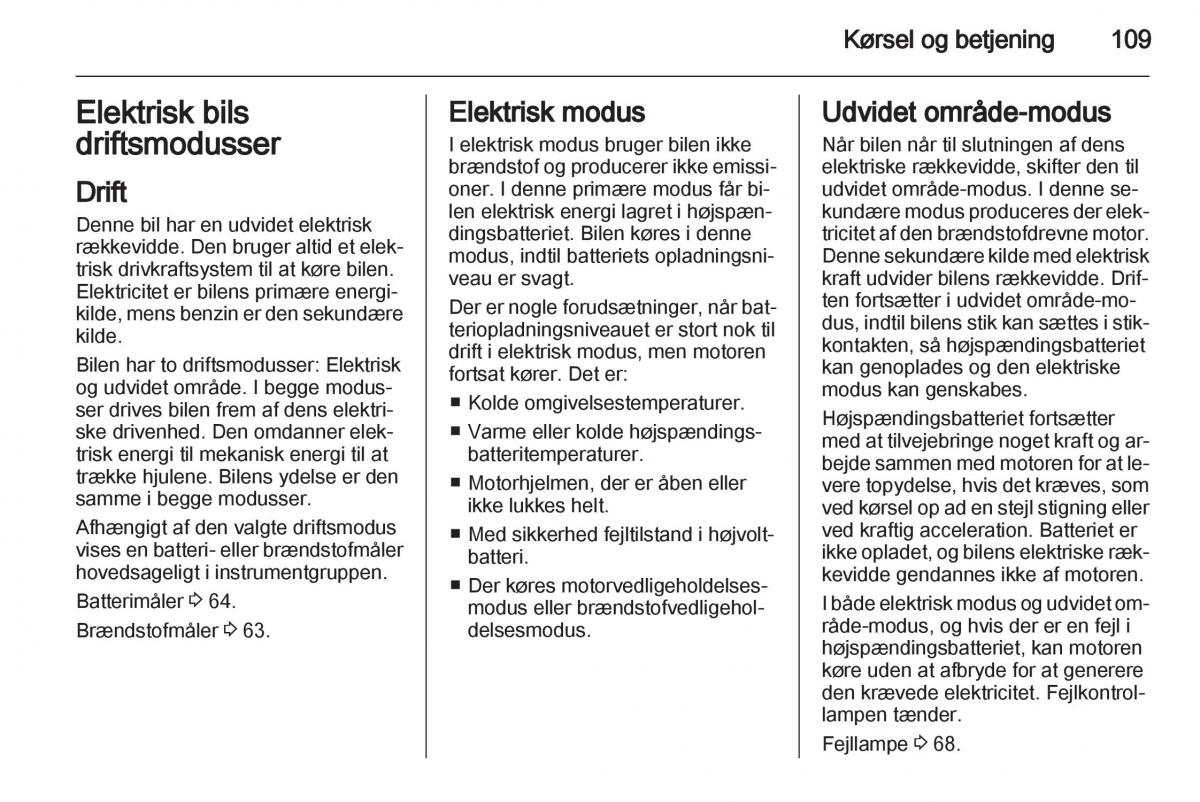 Opel Ampera Bilens instruktionsbog / page 111